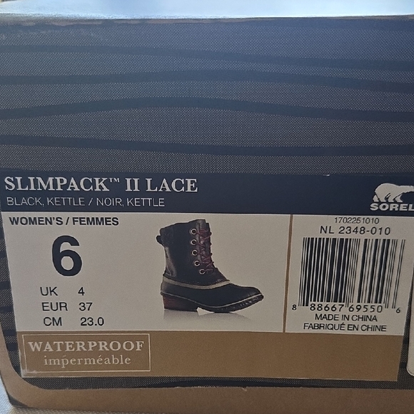 NIB Sorel Women's Slimpack II Lace Black Kettle Waterproof Boots - Picture 7 of 9